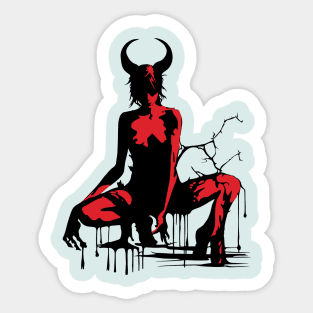 Crouching Red Horned Succubus Sticker